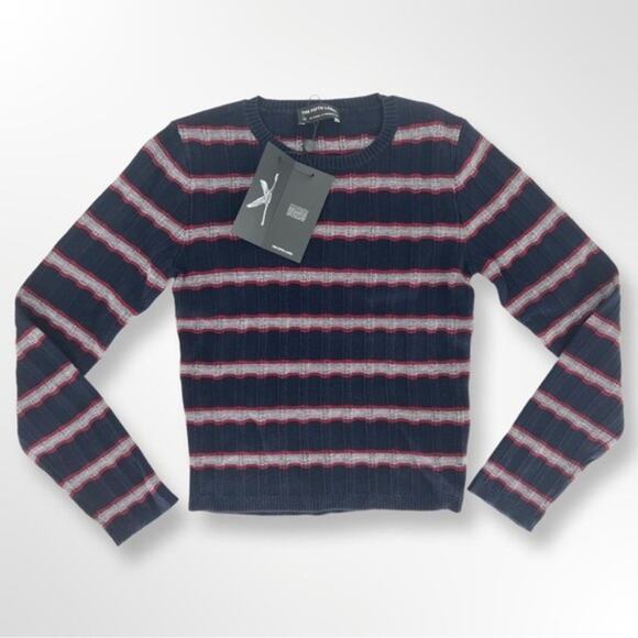 New The Fifth Label  Striped Long Sleeve Lightweight Sweater Navy Blue R… - Picture 1 of 5